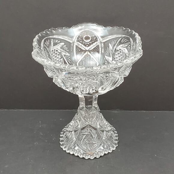 Vtg Imperial Nucut Pinwheel Compote Candy Dish MCM Elegant Cut Glass Decorative - Picture 4 of 16